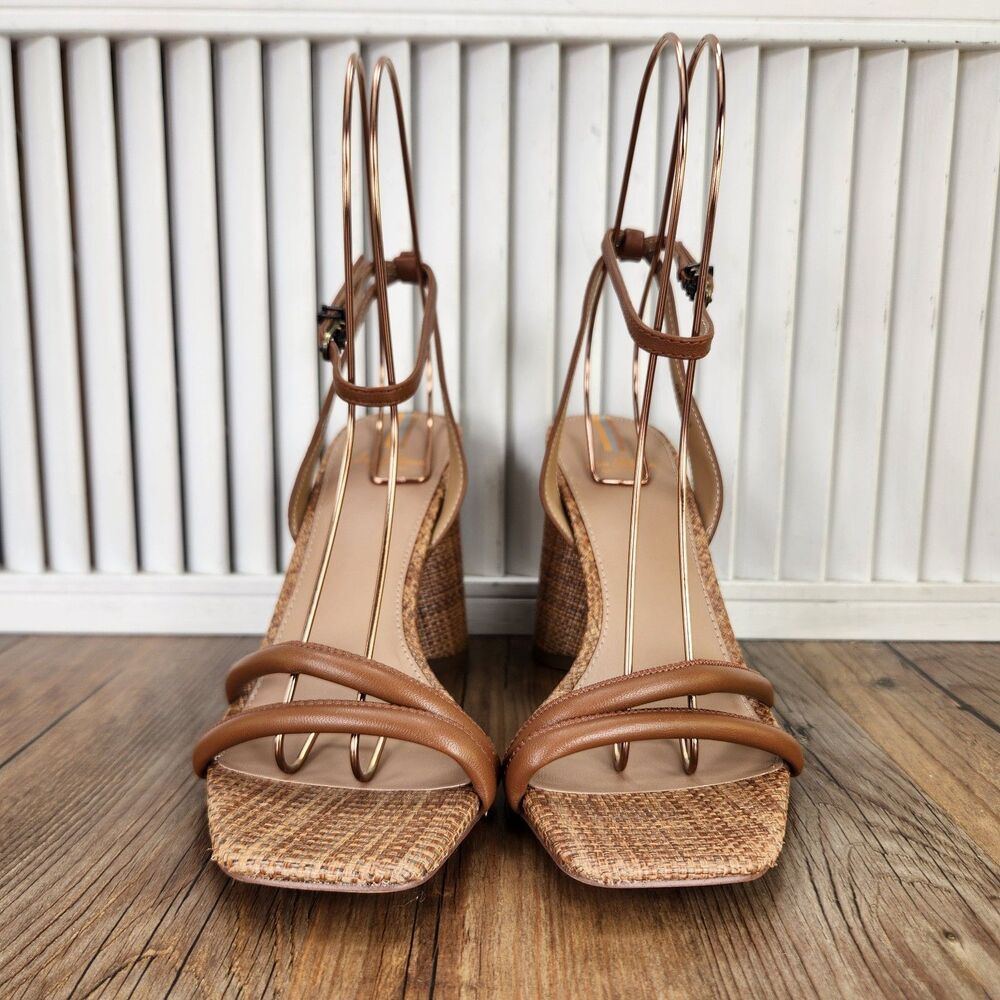 Sam Edelman Kia Block Heel Leather Sandals Womens Size 8.5 M Cognac Brown Heels - Picture 2 of 11